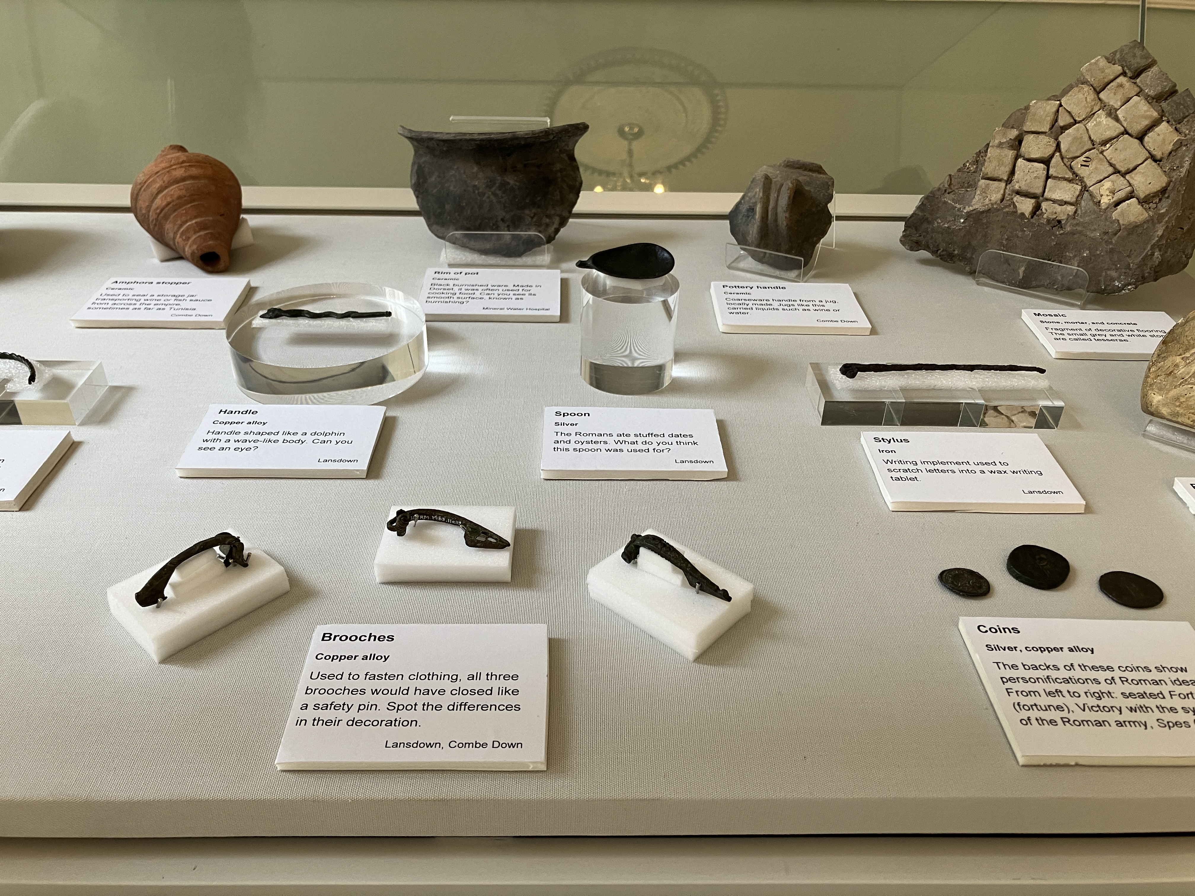 Display of objects in a glass case