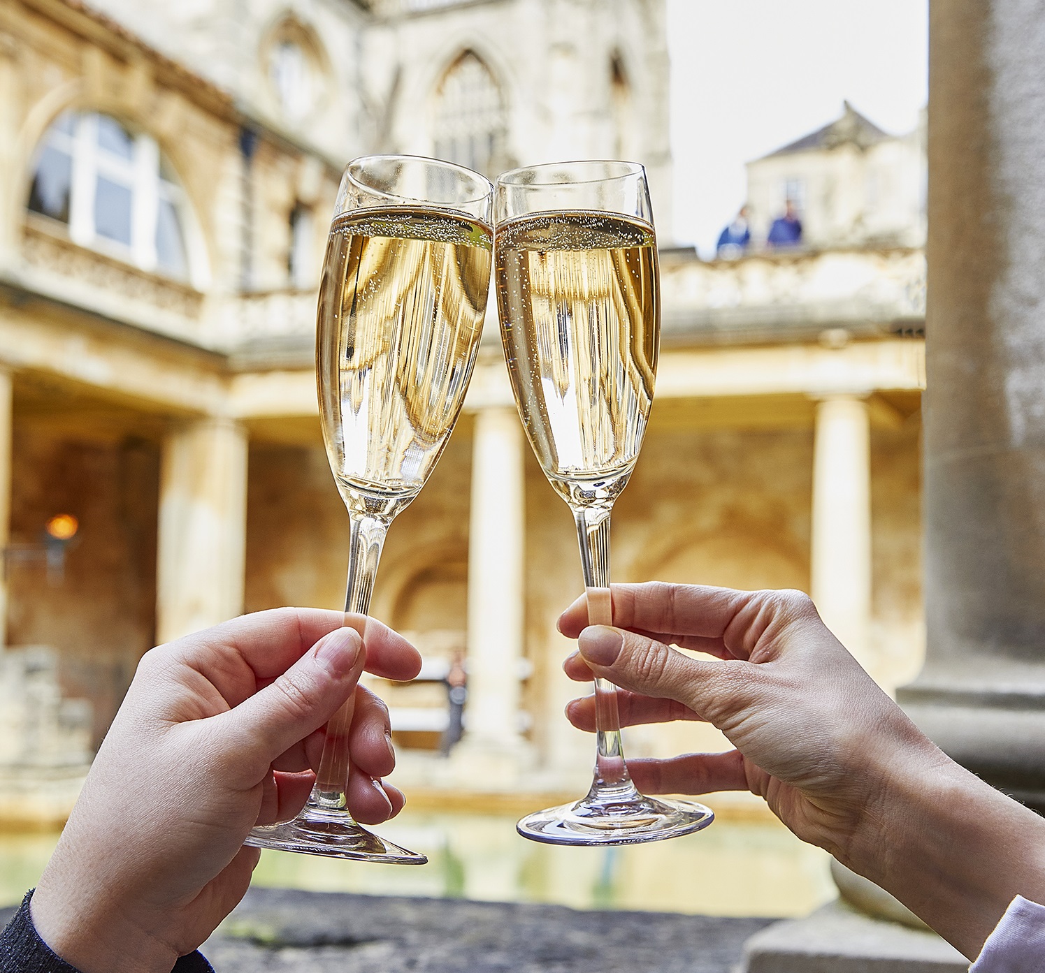 A champagne toast by the Great Bath