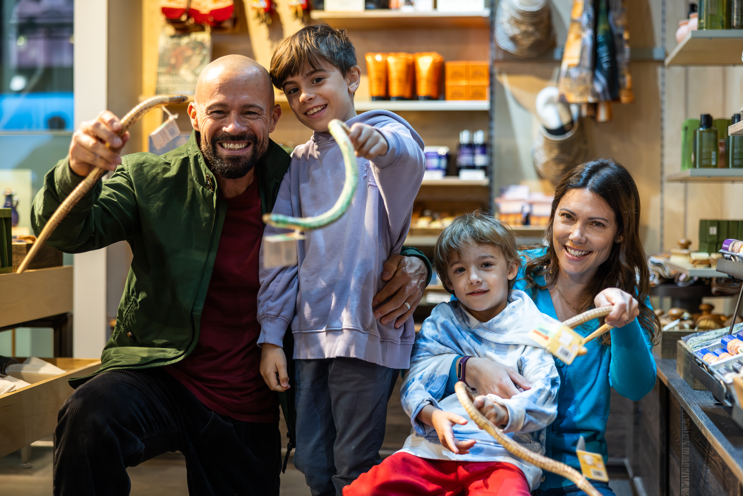 A family in the roman baths shop