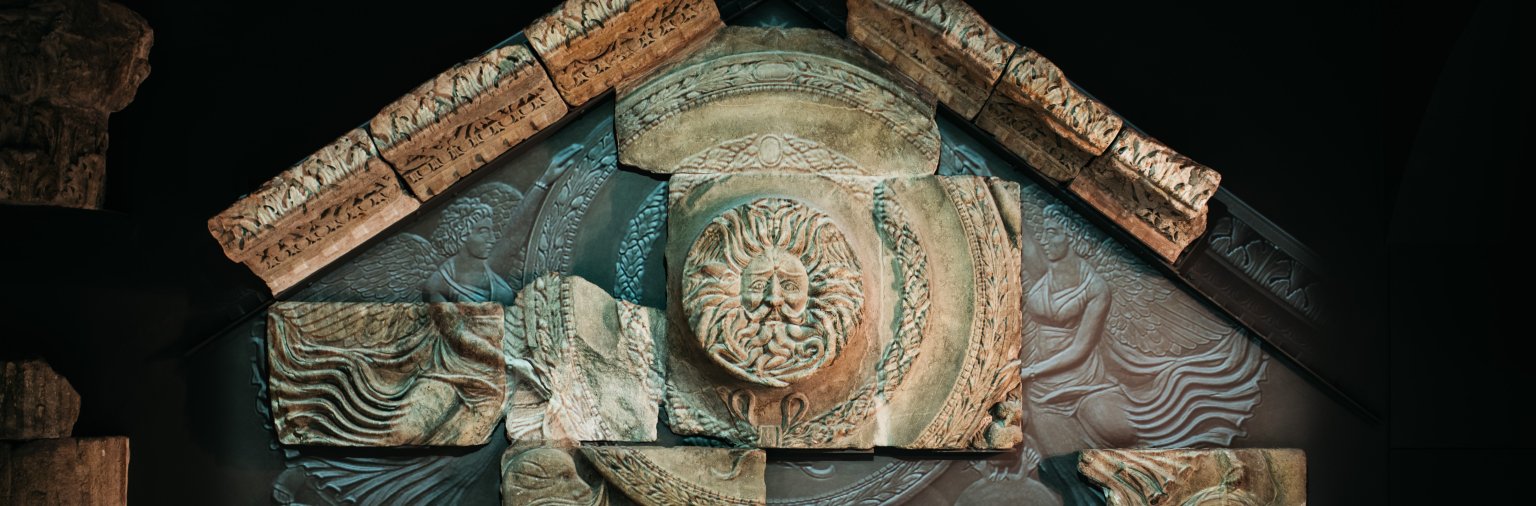 Temple pediment in thr Roman Baths museum