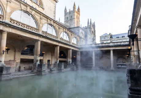 Image: Steam rising up from the Great Bath at sunrise